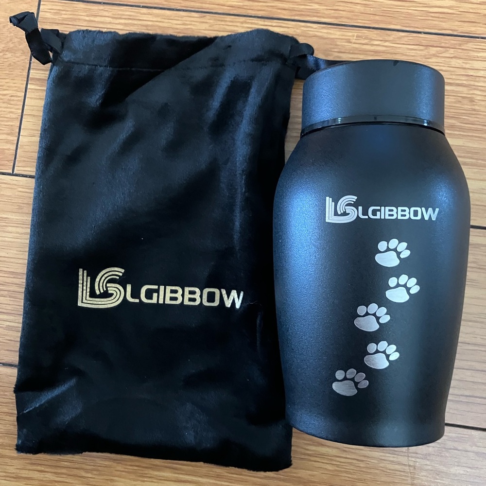 LGIBBOW Black Stainless Pet Urn with Paw Print For Small Dogs & Cats NEW